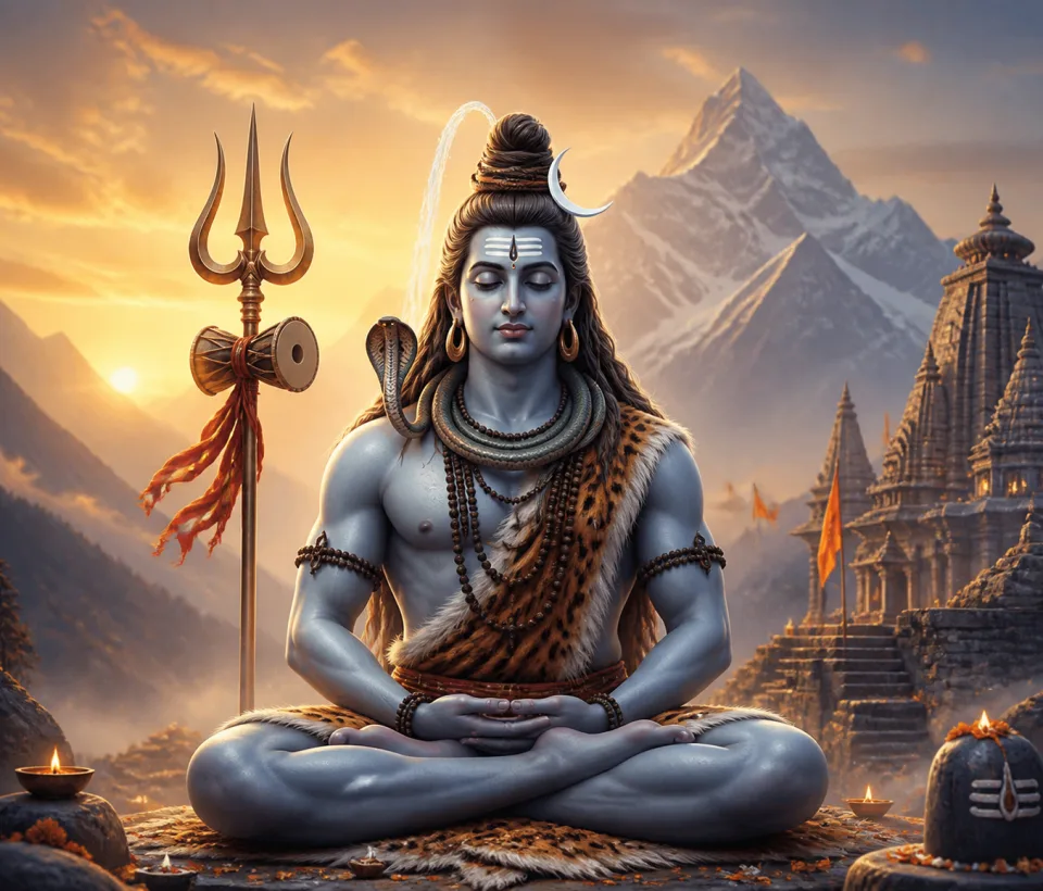 Lord Shiva meditating near Mount Kailash